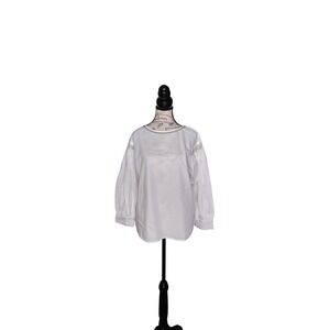 Madewell Embroidered Poplin Balloon Sleeve Top White Size L NWT